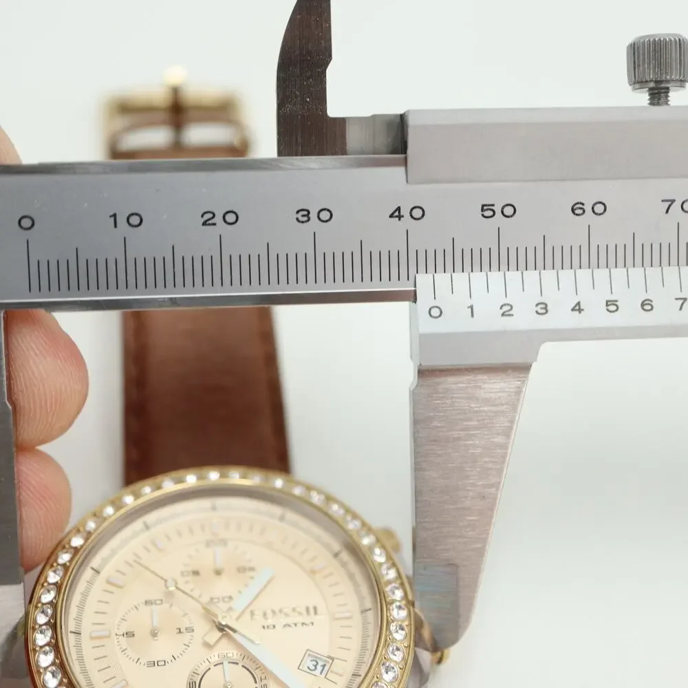 Fossil Decker Womens 42mm Chronograph Watch Brown Leather CH2724 w New Battery